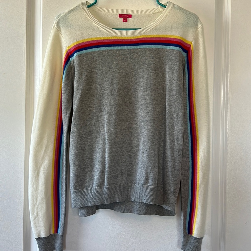 Me.n.u lightweight surfer beach vibes rainbow sweater XL grey cream